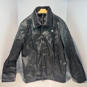 R Rosso Veneto Italian Leather Jacket Black And Gold Collection Plaid Lined NWT